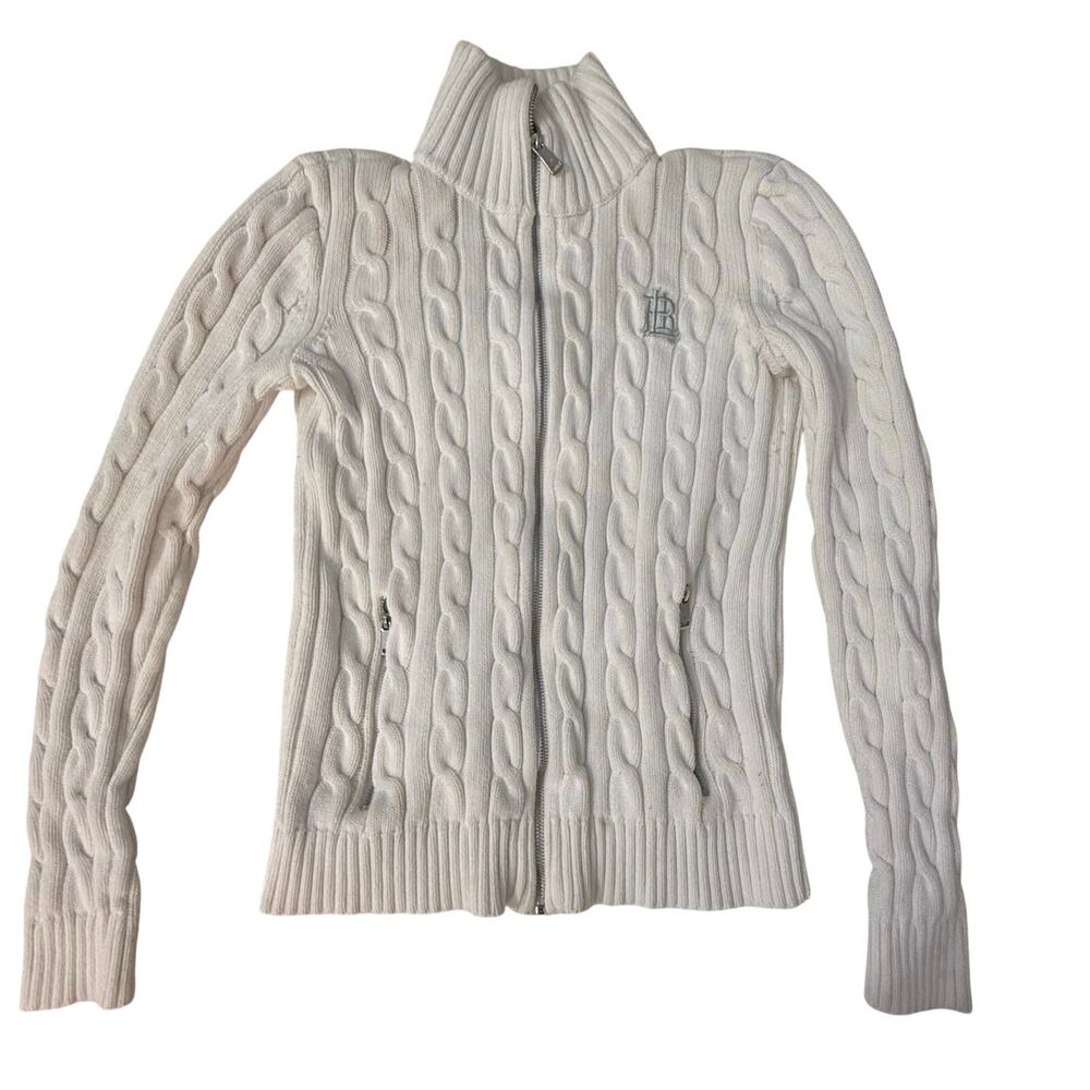 Lauren Ralph Lauren Cable Knit Zip Sweater Cream Small